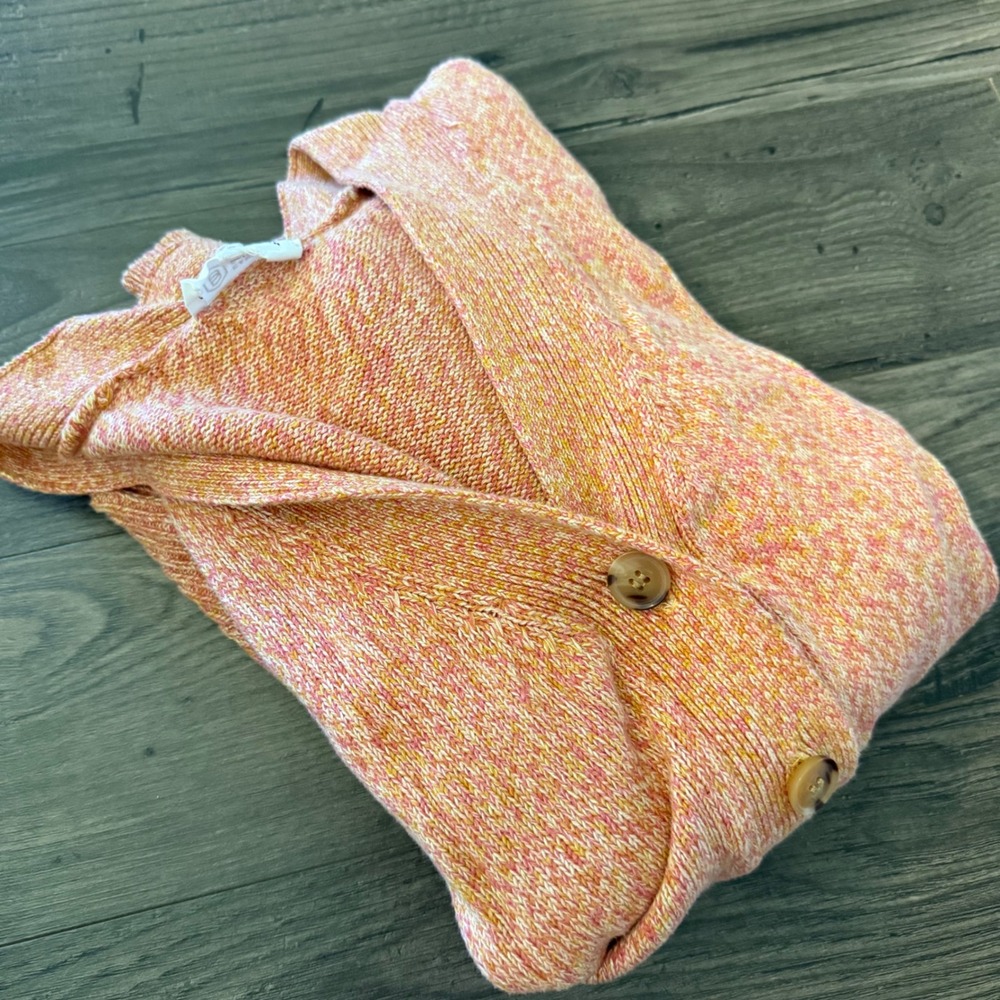 Candace Cameron Bure Space Dye Button Front Cardigan Orange Pink V-Neck Sweater